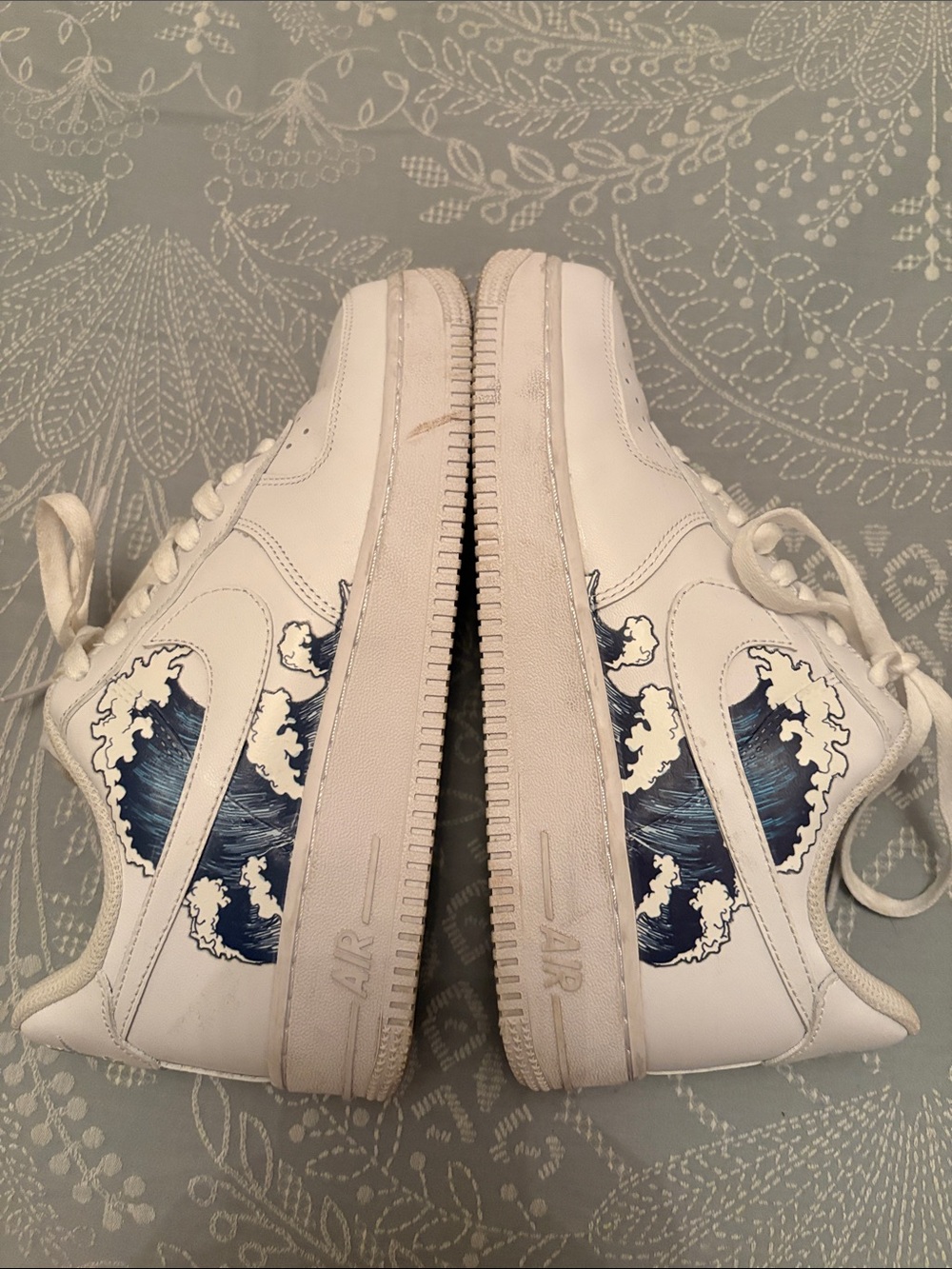 Nike AF1- White Custom Wave Graphic Sneakers